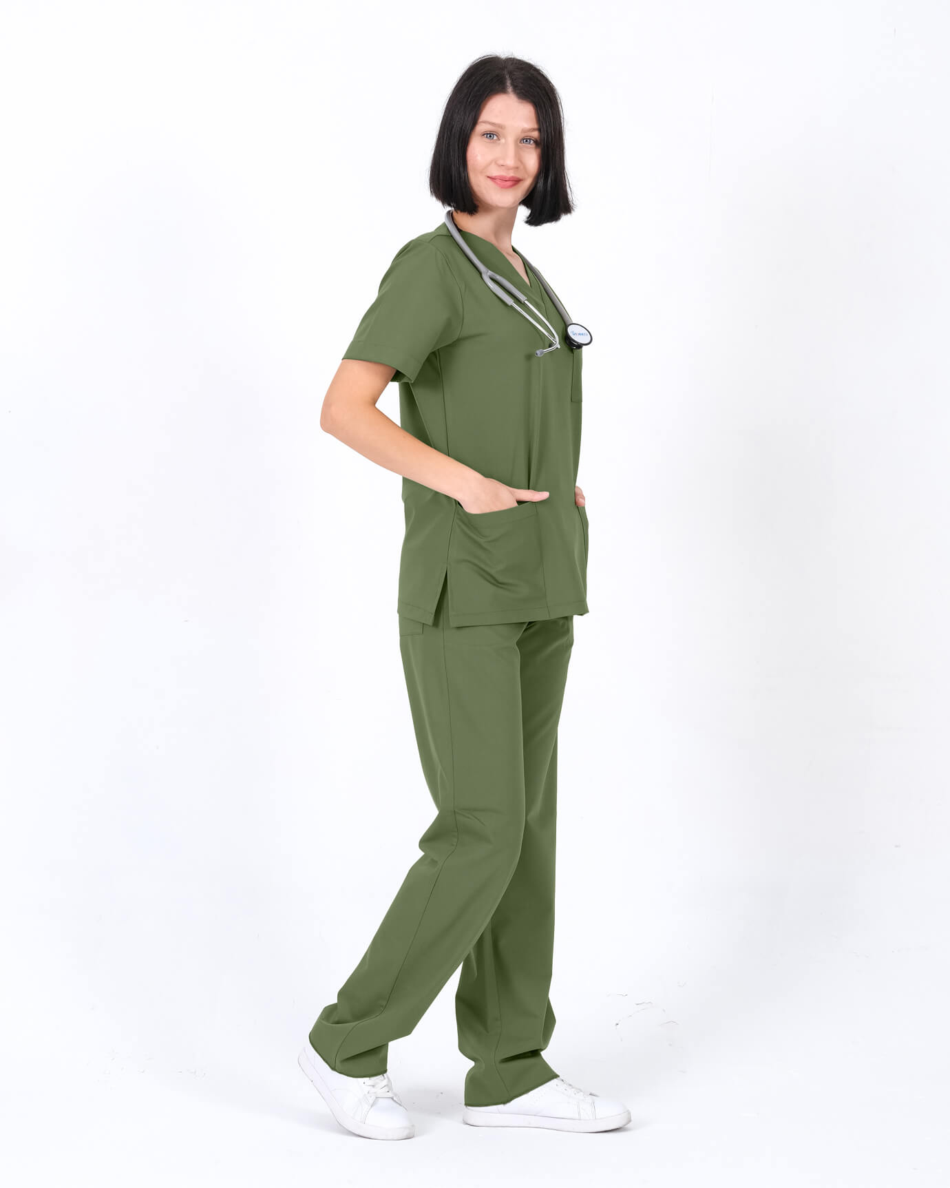 Mint Yeşili Relax Likralı Takma Kol Doktor ve Hemşire Forması Takımı
