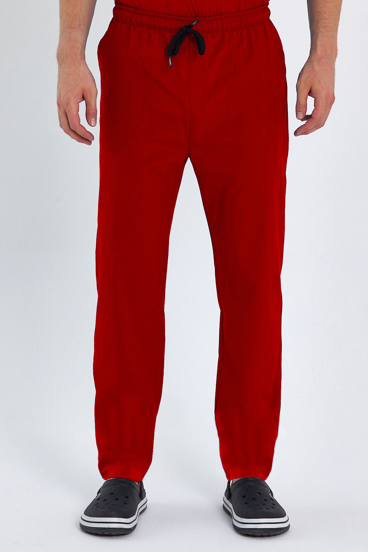 LAME 1009 Basic Likralı Kırmızı Scrubs, Hemşire Forması Klasik Paça Pantolon