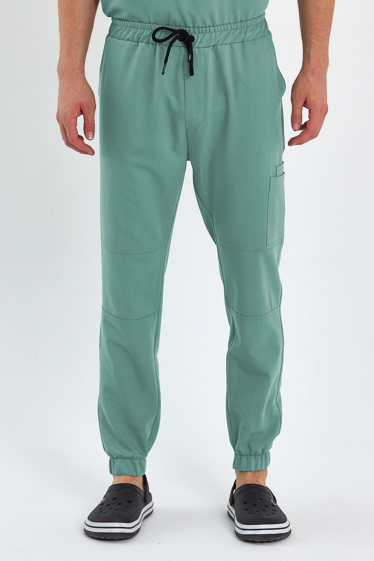 LAME 3005 Luxury Likralı Mint Yeşili Scrubs, Hemşire Forması Diz Ekli Kargo Cepli Paça Lastikli Pantolon