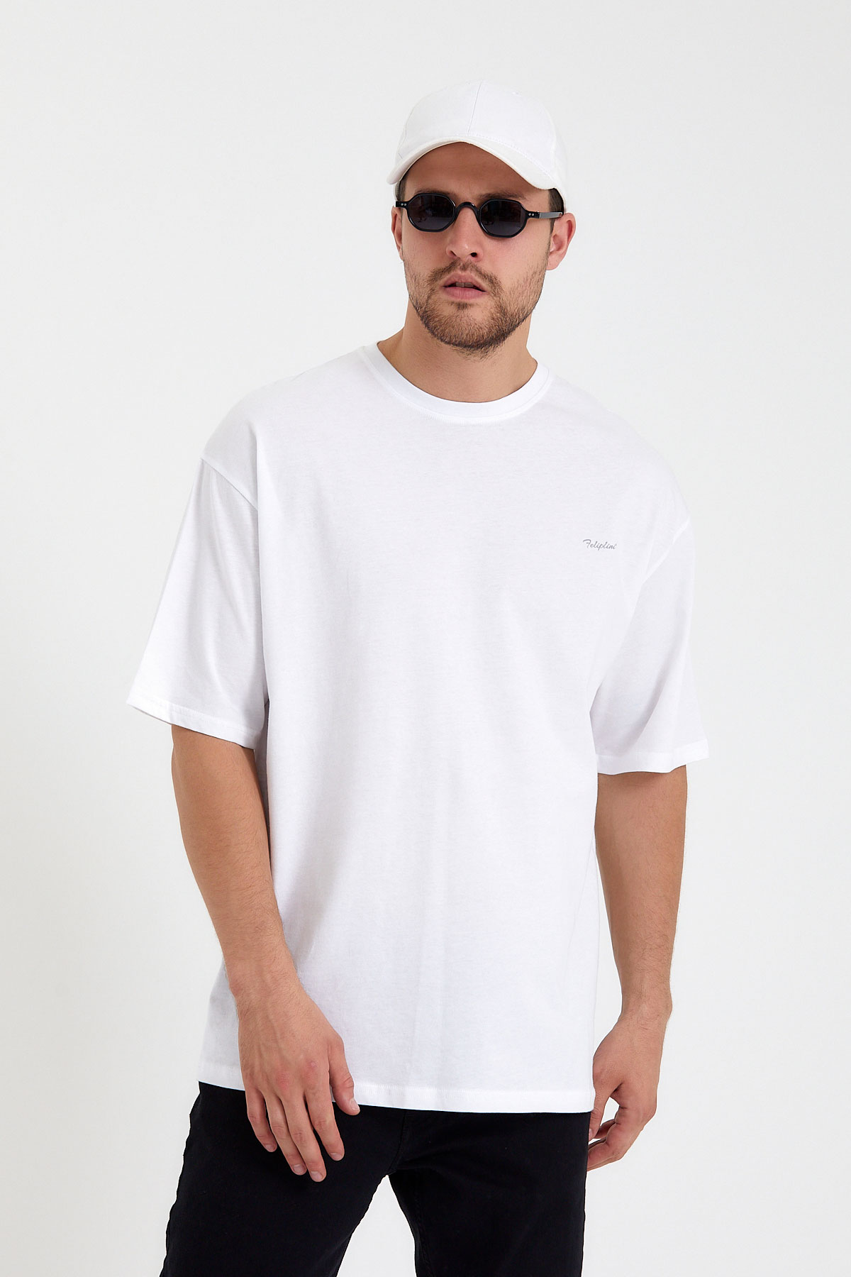 Feliplini® Erkek Beyaz Oversize Tişört