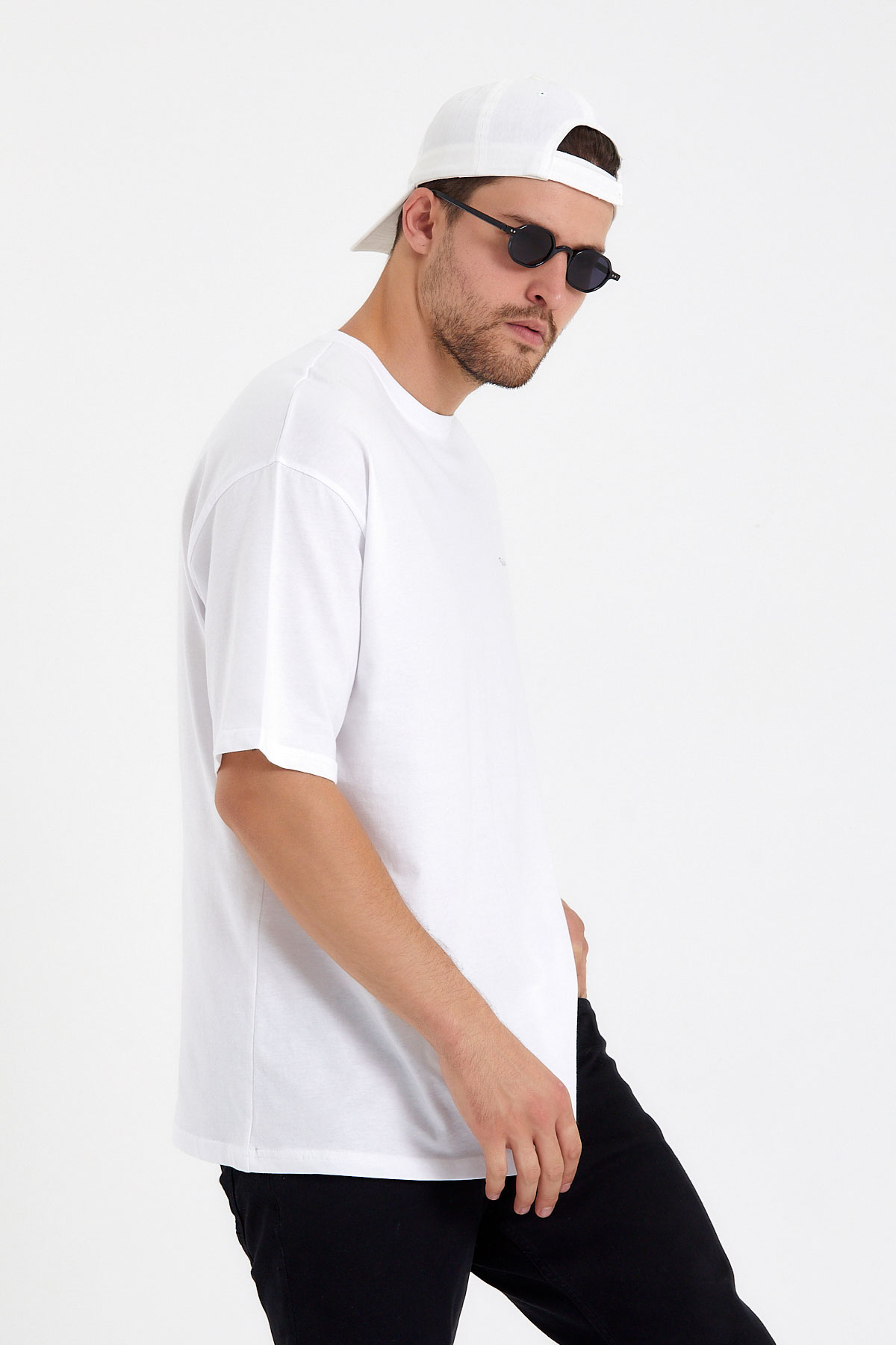 Feliplini® Erkek Beyaz Oversize Tişört