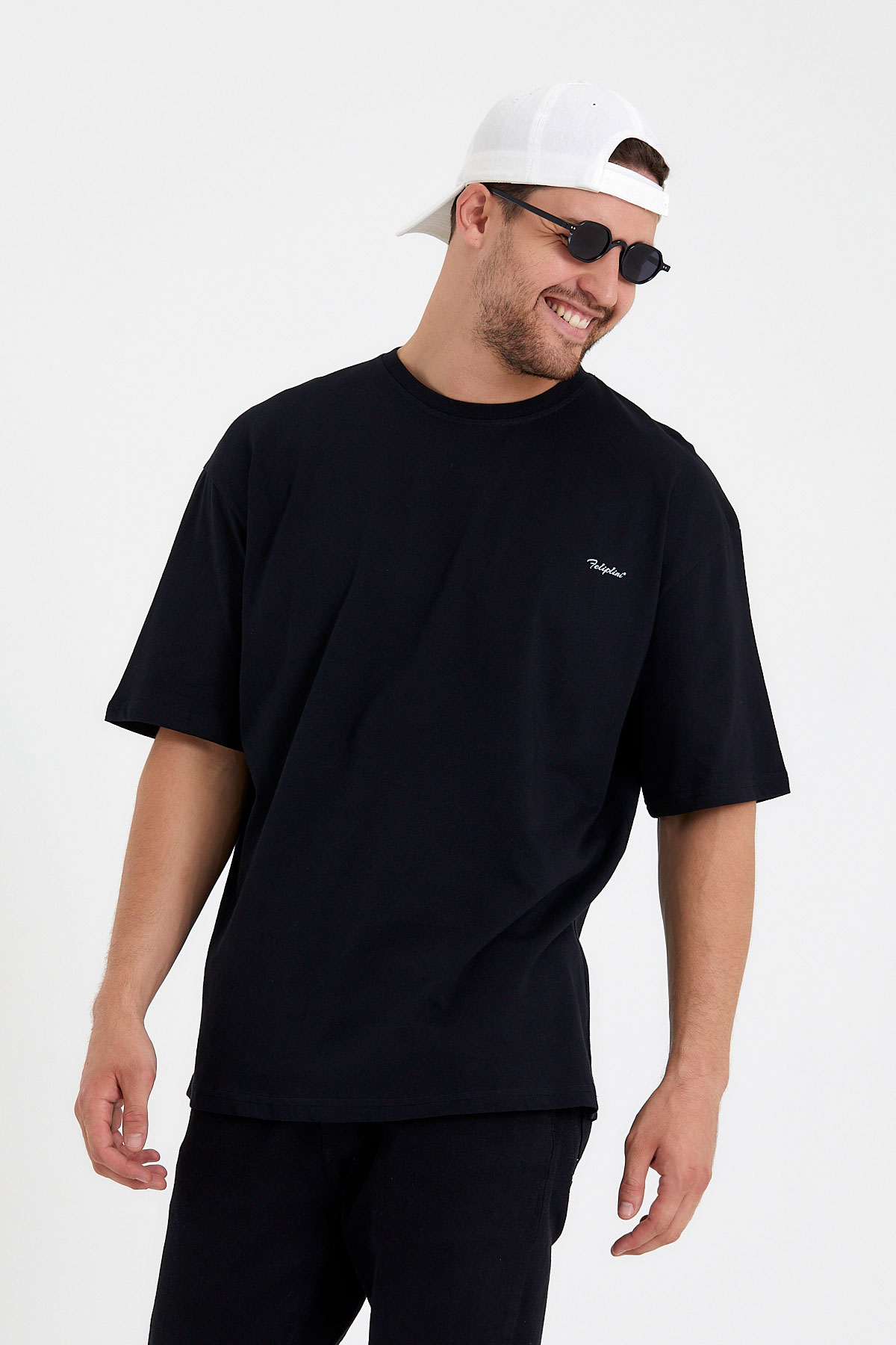 Feliplini® Erkek Siyah Oversize Tişört
