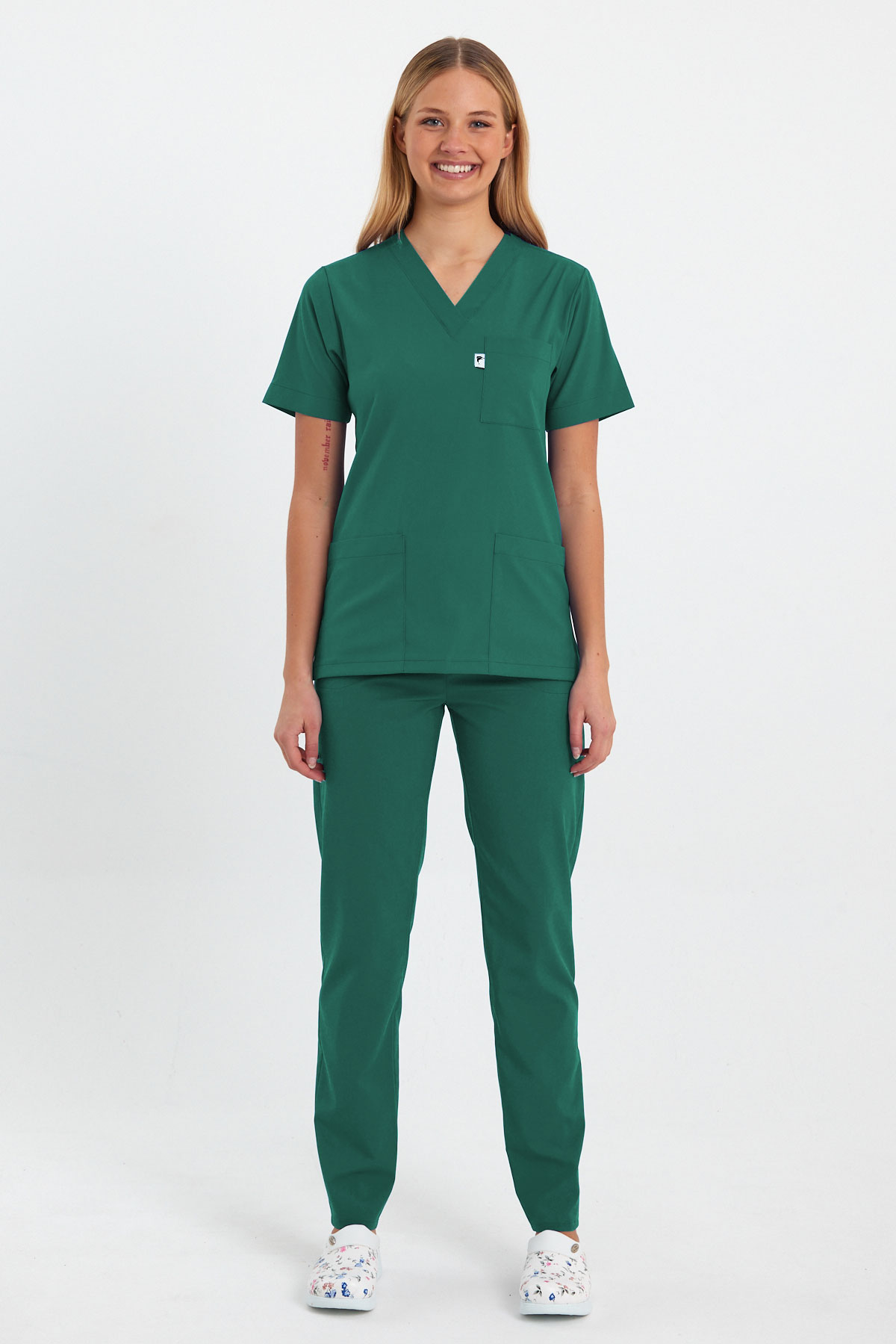 LAME 1002 Basic Likralı Cerrahi Yeşil Scrubs Kısa Kol Hemşire Forması Takım