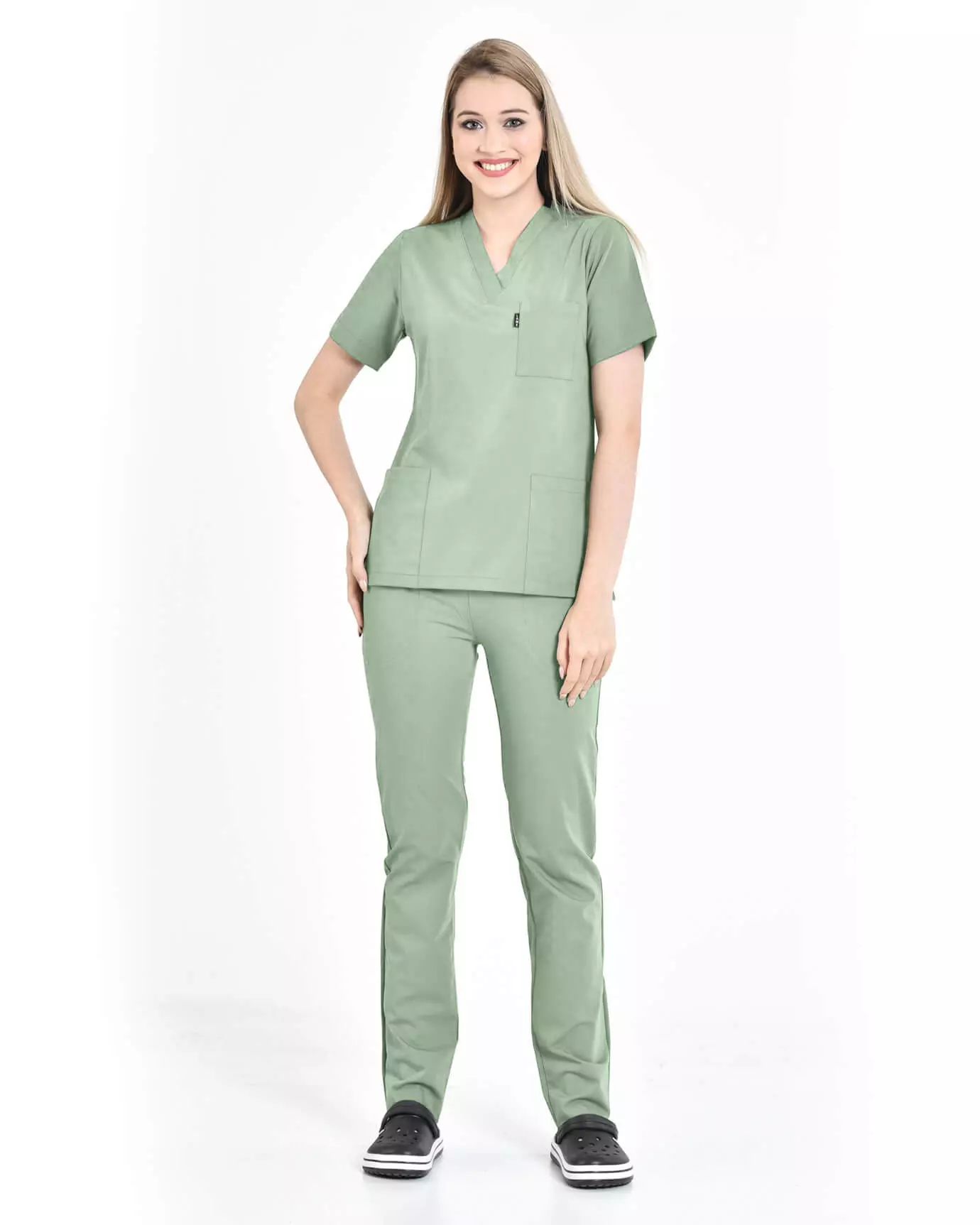 Kadın Hemşire Forması Premium Mint Yeşili Takım Takma Kol