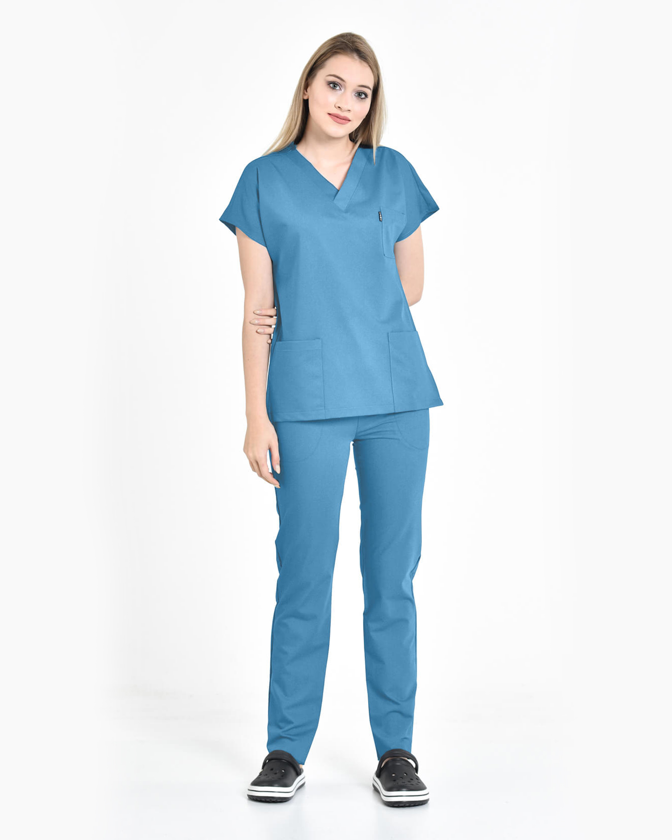 Kadın Premium Seri Relax İndigo Mavisi Yarasa Kol Doktor ve Hemşire Forması Takımı